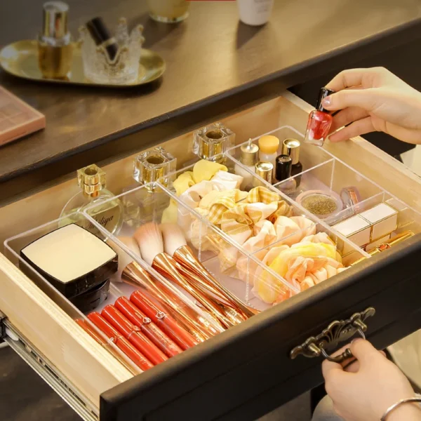 Clear Acrylic Makeup Layered Storage Box Dressing Table Cosmetic Lipstick Finishing Grid Box Desktop Drawer Storage Compartment - Image 4