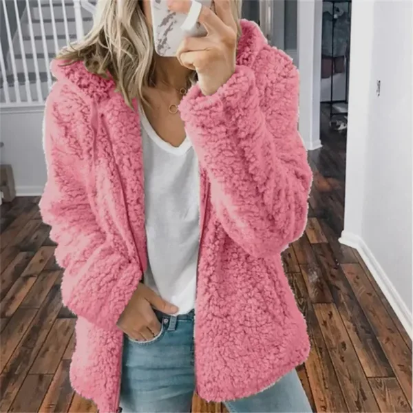 Women Plush Thickened Warm Hoodie Fashion Solid Color Cardigan Hooded Sweatshirt Winter Female Comfortable Casual Outerwear 5XL - Image 8