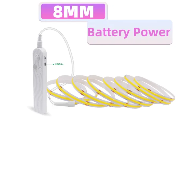 5V USB COB LED Strip Light with Human Sensor Battery Box 3mm 5mm 8mm Flexible COB Lights 320LEDs High Density Linear Lighting - Image 8