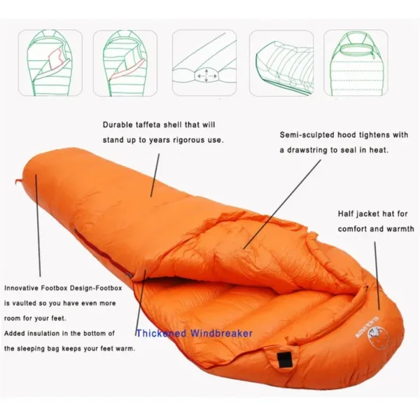 Very Warm White Goose Down Filled Adult Mummy Style Sleeping Bag Fit for Winter Thermal 4 Kinds of Thickness Camping Travel - Image 15