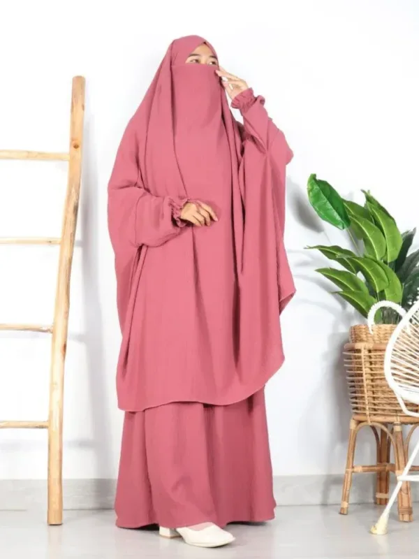 Eid Muslim Long Khimar Skirt 2 Piece Set for Women Abaya Dress Prayer Garment Hijab Full Cover Ramadan Kaftan Djellaba - Image 14