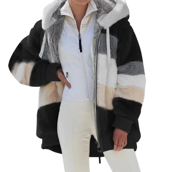 Oversized Jacket for Women Coat 2024 Autumn Winter Warm Plush Pocket Hooded Streetwear Loose Lady Zipper Cashmere Outerwear Coat - Image 4