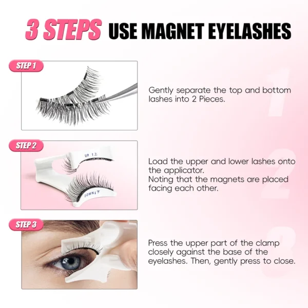 Cillophy 2Pairs Reusable Magnetic Lashes with Magnets Tweezer No Glue Needed D Magnetic Eyelash 3-Step Press On False Eyelash - Image 10