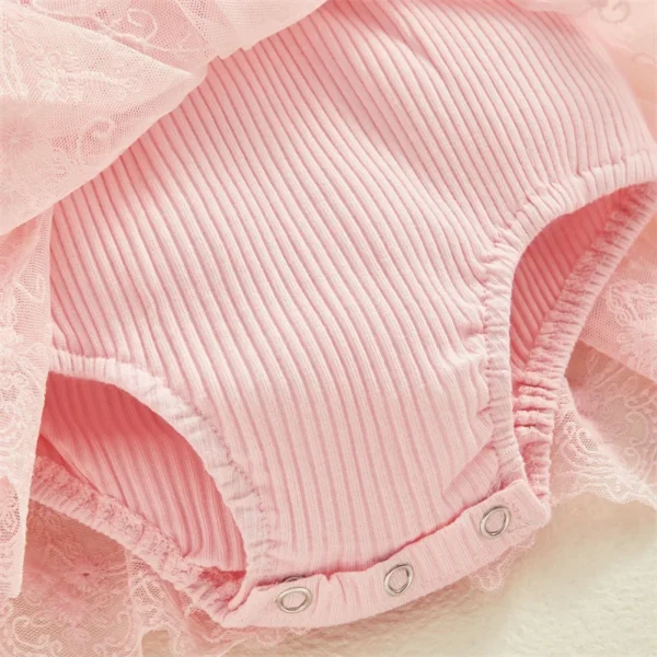 3D Flower Summer Baby Girls Romper Princess Mesh Newborn Clothes Lace Patchwork Ruffle Bodysuit Dress Headband Kids Clothing - Image 4