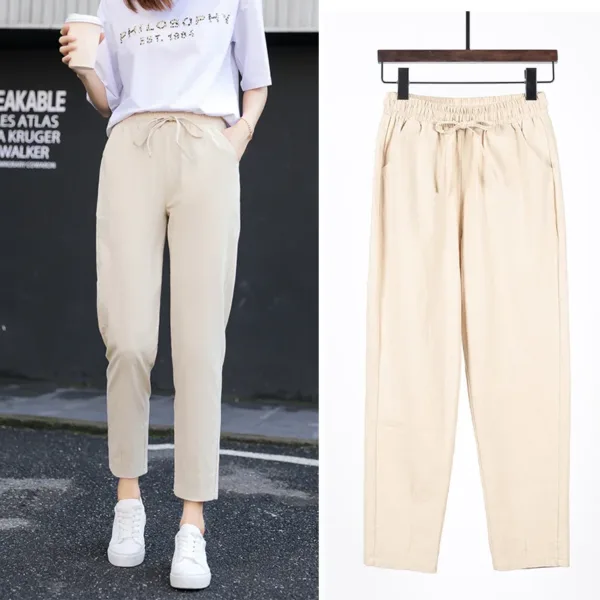 Womens Spring Summer Pants Cotton Linen Solid Elastic waist Candy Colors Harem Trousers Casual Female Pants - Image 7