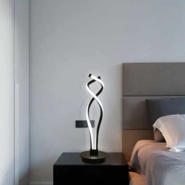 Bymaocar Modern Black Bedroom LED Spiral Table Lamp Bedside Desk Home Decoration Curved Light 6000K-6500K Low Energy Consumption