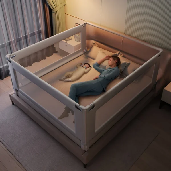 Baby anti-fall bed fence baby guardrail Bedside anti-fall baffle Children's bed three side guardrails without drilling - Image 6