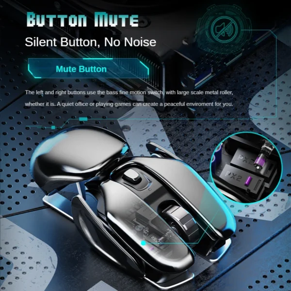 PX2 Metal 2.4G Rechargeable Wireless Mute 1600DPI Mouse 6 Buttons for PC Laptop Computer Gaming Office Home Waterproof Mouse - Image 4