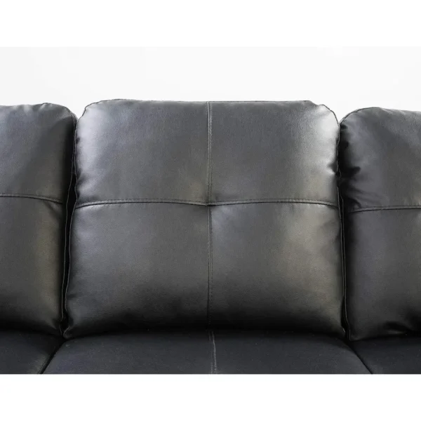 Faux Leather Sectional Sofa with Chaise Lounge, Storage Ottoman, 2 Cup Holders & Pillows, 6-Seater Upholstered Tufting Corner - Image 3