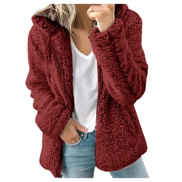 Women Plush Thickened Warm Hoodie Fashion Solid Color Cardigan Hooded Sweatshirt Winter Female Comfortable Casual Outerwear 5XL - Image 3