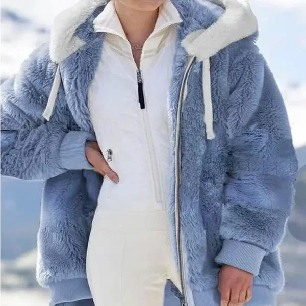 Oversized Jacket for Women Coat 2024 Autumn Winter Warm Plush Pocket Hooded Streetwear Loose Lady Zipper Cashmere Outerwear Coat - Image 3