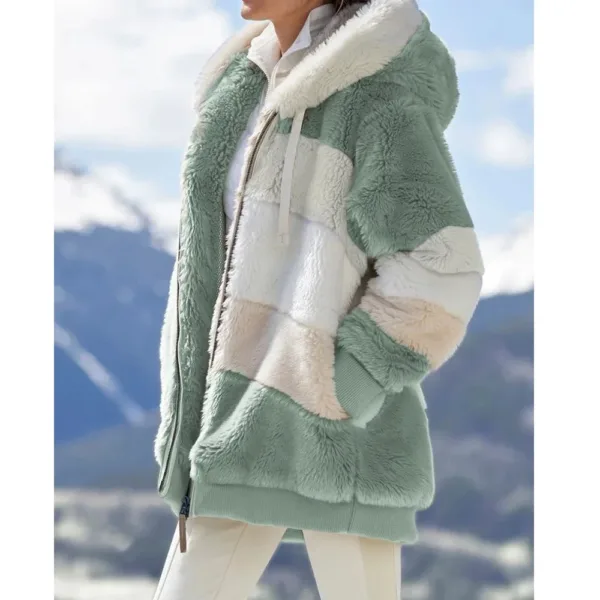 Oversized Jacket for Women Coat 2024 Autumn Winter Warm Plush Pocket Hooded Streetwear Loose Lady Zipper Cashmere Outerwear Coat - Image 9