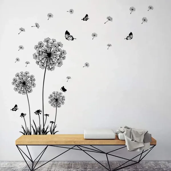 Black Dandelion Wall Stickers Butterflies On The Wall Living Room Bedroom Glass Window Decoration Mural Art Home Decor Decals - Image 3