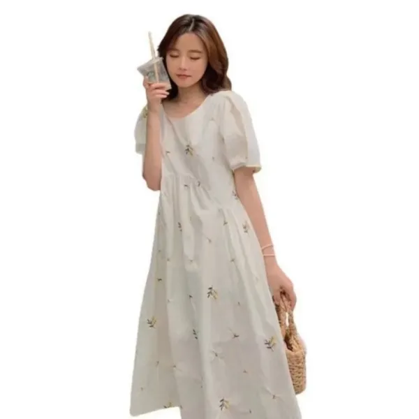 Pregnacy Dress Bowknot Dress Women Bubble Sleeves Chiffon Small Flower Printing Maternity Clothing Pregnant Woman Clothes - Image 4