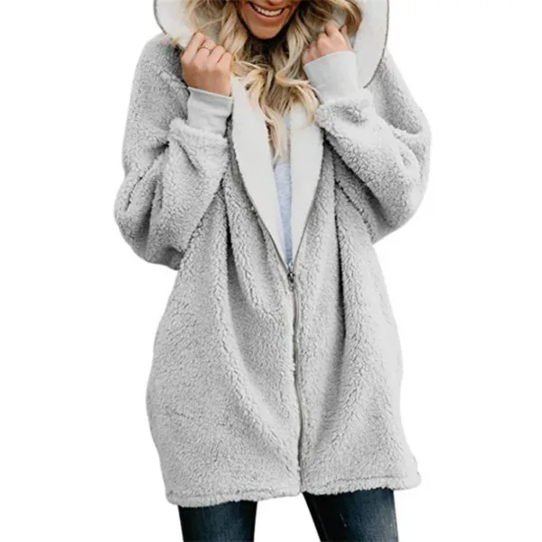 Winter Thickened Furry Hooded Sweatshirt Women Loose Comfortable Casual Outerwear Female Solid Color Warm Zipper Cardigan Hoodie - Image 3