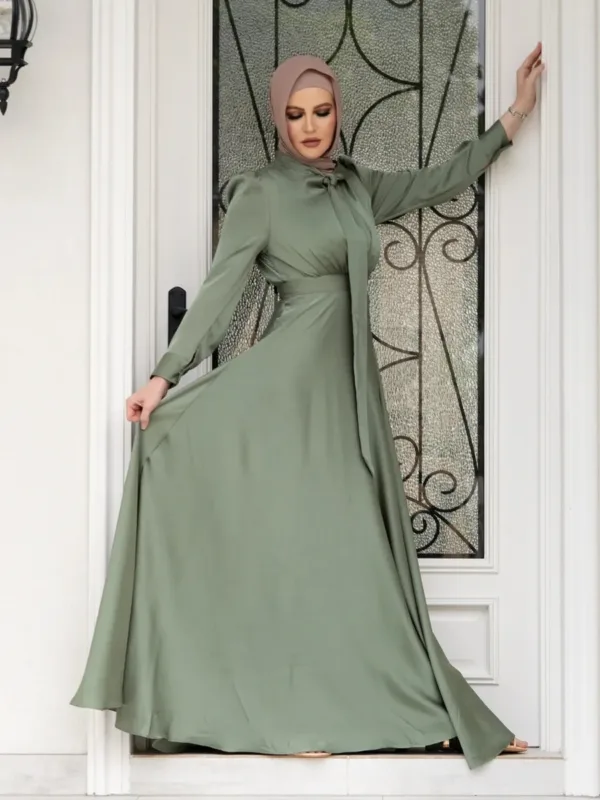 Modest Dubai Abaya Hijab Islam Ramadan Robe Femme Kaftan Formal Evening Maxi Dresses Muslim Fashion Women Satin Prom Long Dress - Image 5