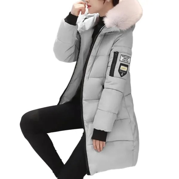 Women Winter Cotton Coat Hooded Mid Length Outerwear Windproof Warm Long Sleeve Jacket Solid Color Slim Fit Lady Down Coat - Image 4