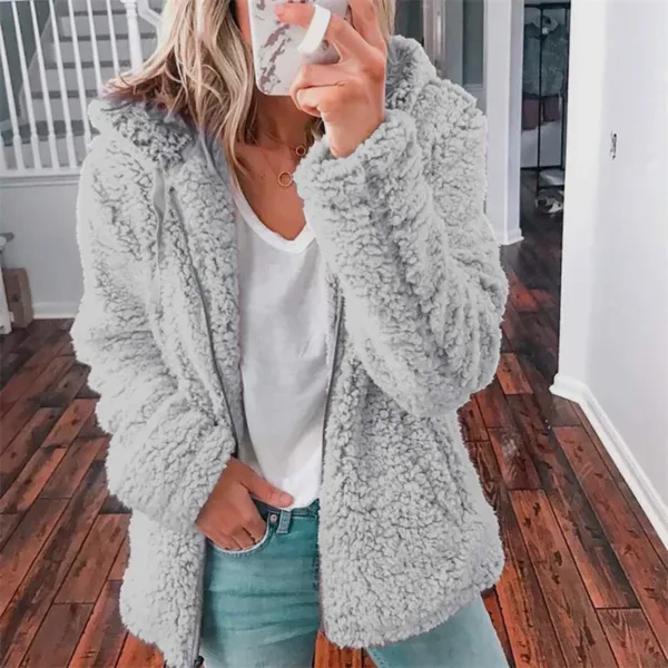 Women Plush Thickened Warm Hoodie Fashion Solid Color Cardigan Hooded Sweatshirt Winter Female Comfortable Casual Outerwear 5XL - Image 9