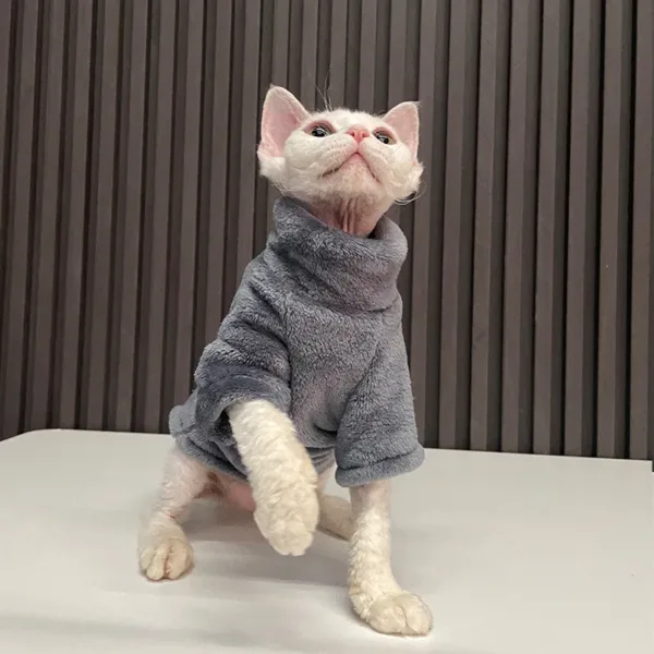 Turtleneck Cat Sweater Coat Winter Warm Hairless Cat Clothes Soft Fluff Pullover Shirt for Maine-Coon Cat Chihuahua Pet Clothing - Image 9