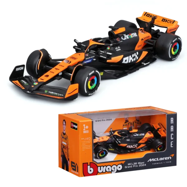 Bburago 1:43 2024 F1 Mclaren Mcl38 Monaco Grand Prix F1 Alloy Miniature Diecast Model #4 #81 Lando Norris ﻿F1 Car Toys Gift - Image 5
