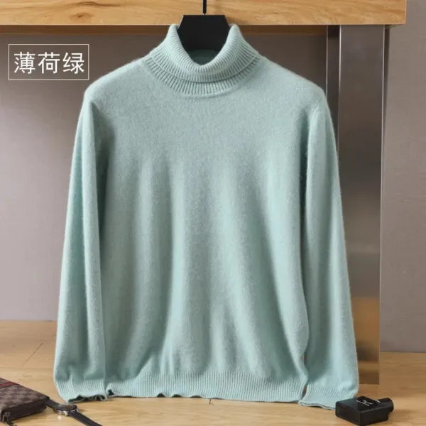 Men's 100% pure Mink velvet Cashmere Sweater High Lapels Pullovers Knitted Winter New Tops Long Sleeve High-End Jumpers - Image 2