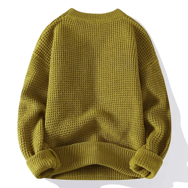 Casual Men's Round Neck Sweater Solid Color Texture Warm Knit Slim Fit Pullover Sweater Fashion New Winter - Image 7