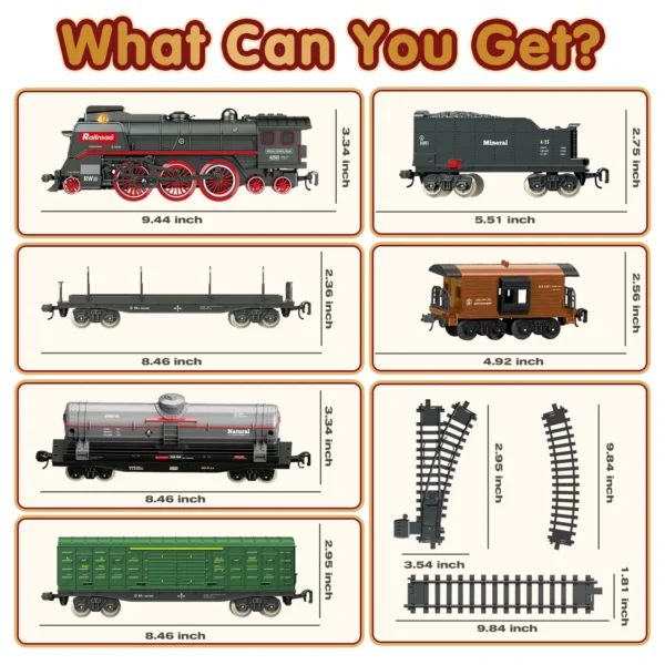 Retro Steam Train Track Toy Set with Smokes,Lights, Sound,Tracks,Electric Toy Train with Locomotive Engine,Cargo Cars and Tracks - Image 3