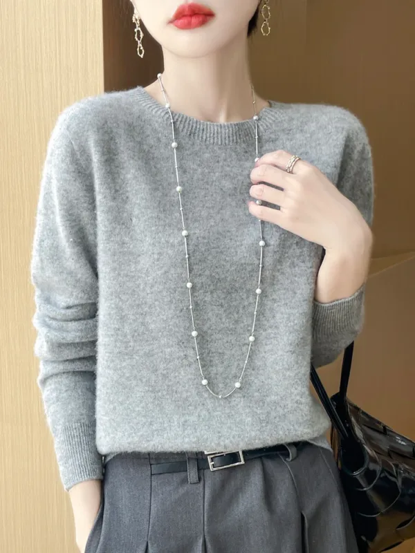 Woolen Sweater Round Neck 2024 Women's Autumn and Winter New Soft VersatileTop Casual and Fashionable Outerwear Top - Image 2