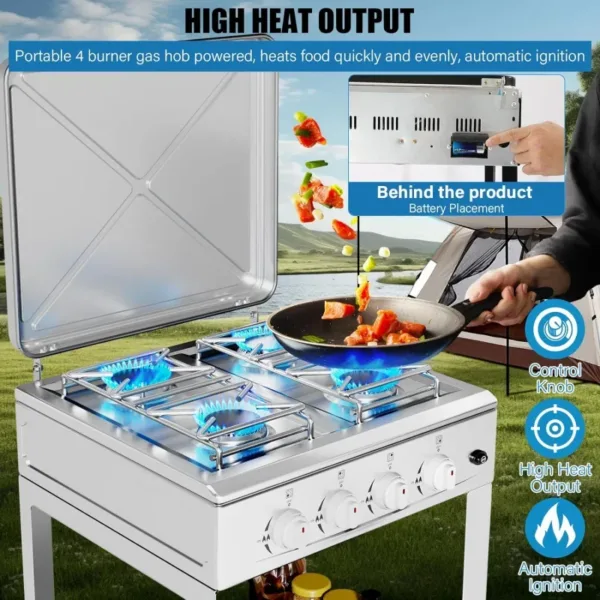 Propane Gas Stove-300000BTU Portable Gas Stove with Support Leg Stand and Wind Blocking Cover Adapter Ignition Camping Stov - Image 2