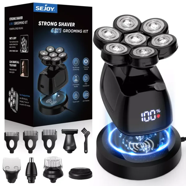 SEJOY 6-in-1 Multifunctional 7D Head Shavers for Bald Men Electric Razor with Nose Hair Trimmer Waterproof Mens Grooming Kit - Image 3