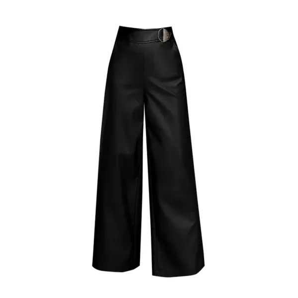 Wide leg pants capirs women 2022 winter warm PU leather pants female trousers OL office formal casual pants woman clothes - Image 4