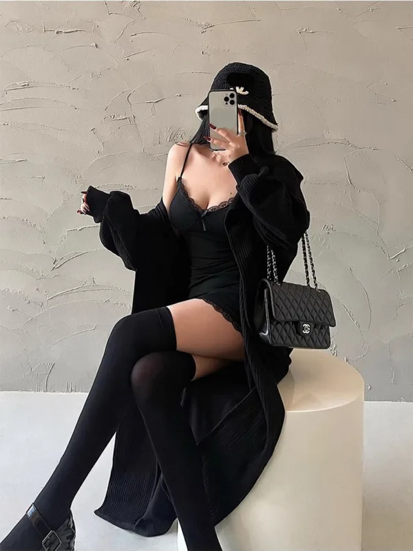 Y2K Retro Lace Patchwork Spaghetti Strap Black Bodycon Dress Mini Fashion Aesthetic Bow Club Party Sexy Dresses for Women - Image 2