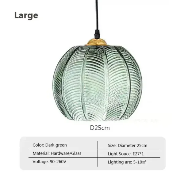 Nordic Glass Pendant Light Green Leaf Pattern Lighting For Living Room Dining Room Hotel Study Bedroom Indoor Decorative Fixture - Image 6