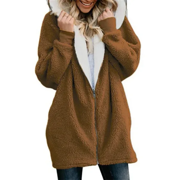 Winter Thickened Furry Hooded Sweatshirt Women Loose Comfortable Casual Outerwear Female Solid Color Warm Zipper Cardigan Hoodie - Image 14