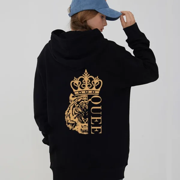 Fashion Lion King Tiger Queen Couple Hoodies Long Sleeve Pullover Golden Crown Couple Matching Outfits Streetwear Lovers Clothes - Image 3