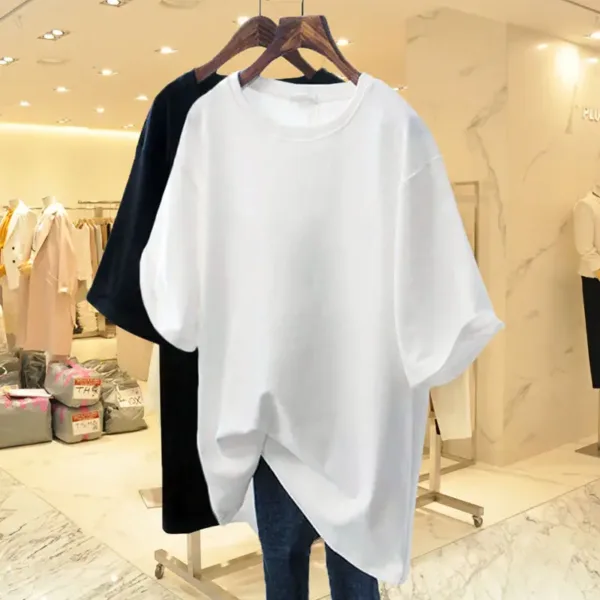 Women Clothing Fashion Cotton O-neck Short Sleeve T-shirt Summer Casual Loose Oversized Solid Top Tee Basic Pullover 45-105Kg - Image 6