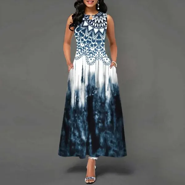 Summer European and American Sleeveless Long Dress Women Flower Print Large Swing Skirt Bohemian Retro Loose Long Skirt - Image 2