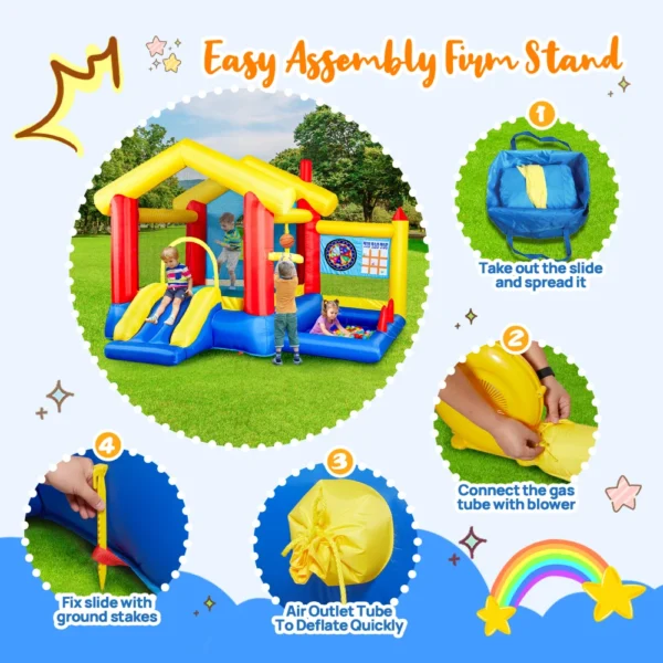8 in 1 Inflatable Bounce House with Blower Basketball Hoop Ocean Balls Ring-toss Game Target and Sticky Ball Game for Kids - Image 2