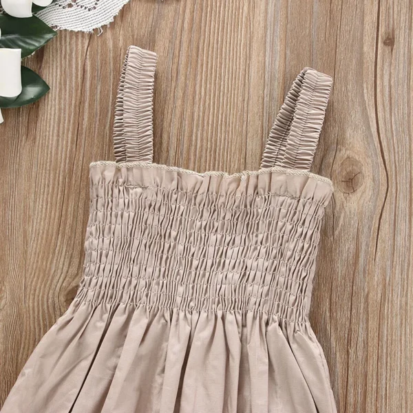 Baby's Clothes Summer Jumpsuit Outfit Solid Color Ruched Toddler Girl Casual Sleeveless Suspender Kids Rompers Headband Set - Image 2