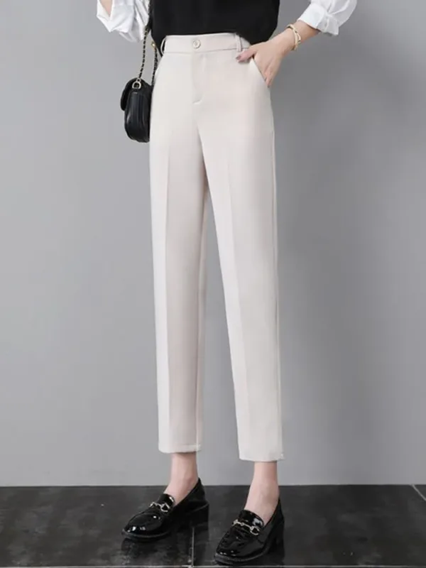 Women Formal Baggy Straight Suit Pants Female Office Elastic High Waist Loose Pantalones Korean Solid Casual Calcas Feminina New