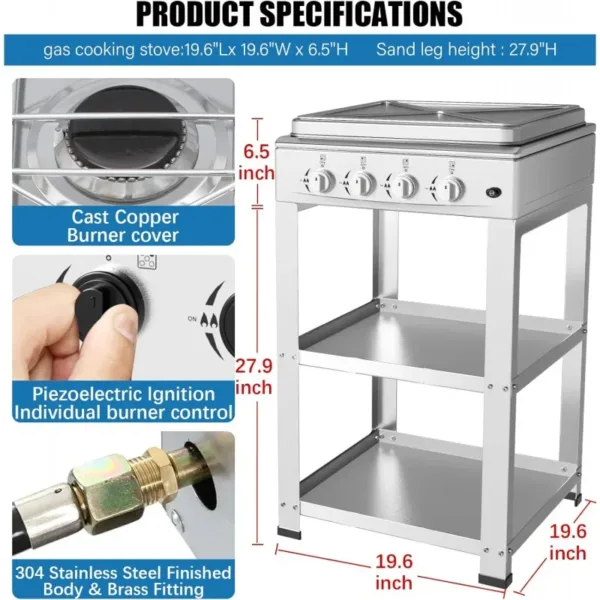 Propane Gas Stove-300000BTU Portable Gas Stove with Support Leg Stand and Wind Blocking Cover Adapter Ignition Camping Stov