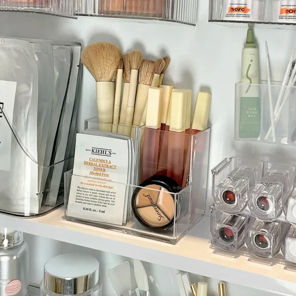 Transparent acrylic 3-5 grid makeup box,makeup brush bucket,makeup organizer,student desk pen holder jewelry storage box - Image 9