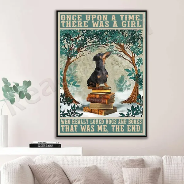 Dachshund poster, dog love and book poster Once upon a time there was a girl who really loved dogs, vintage wall art pet gift - Image 3