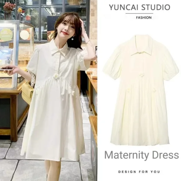 Maternity Summer Dress Set Chao Mom Maternity Set Petite Plus Size Loose Summer Nursable Skirt Maternity Dresses - Image 6