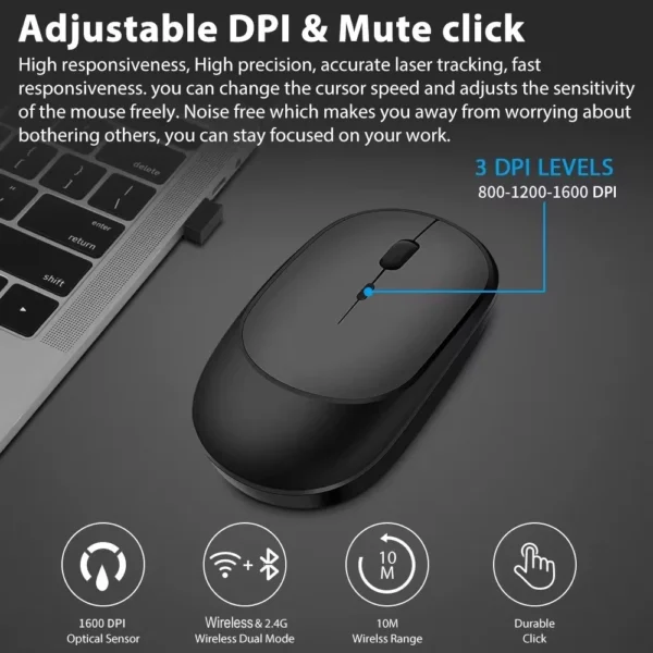 Xiaomi Wireless Mouse Bluetooth-compatible 2.4G Silent Mice Adjustable DPI Ergonomic Design USB Rechargeable Gaming Office Mouse - Image 9