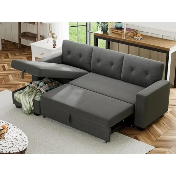 Sofa Bed Reversible Convertible Sleeper Pull Out Couches with Storage Chaise, Linen Fabric Furniture for Living Room, Bedroom - Image 11