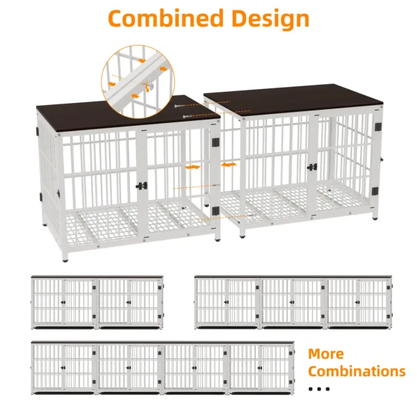 Dog Crate Furniture Pet Kennel End Table Metal Dog Kennel with Three Doors with Locks and Removable Tray, White/Black - Image 7