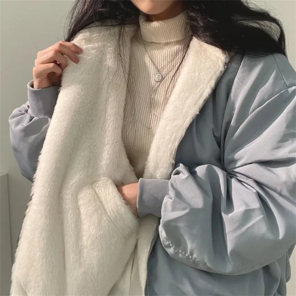 Both Sides Thicken Coat New Zipper Hooded Women Winter Jacket Oversized Elegant Solid Fashion Warm Coats Casual Ladies Outerwear - Image 7