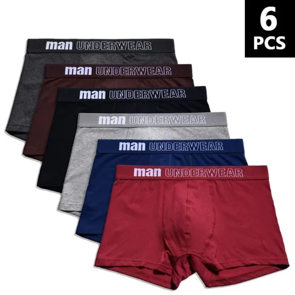 6Pieces/High Quality Men's Underwear Sexy Boxer Shorts Business Solid Color Soft Combed Cotton Breathable Men's Underwear M-3XL - Image 2