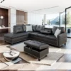 Faux Leather Sectional Sofa with Chaise Lounge, Storage Ottoman, 2 Cup Holders & Pillows, 6-Seater Upholstered Tufting Corner - Image 6
